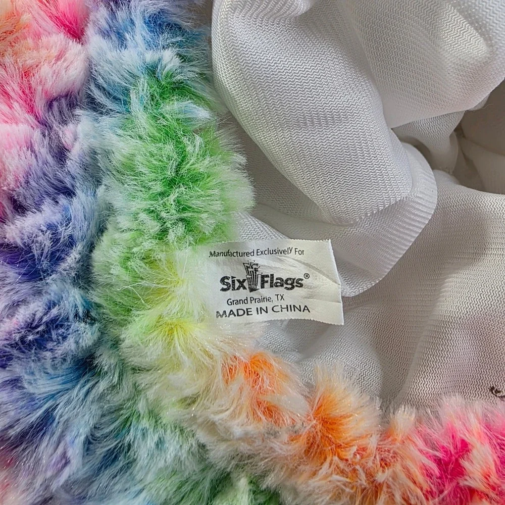 Six Flags Rainbow Poop Emoji Plush Hat Multi-Color Furry Costume Accessory